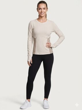 Victoria's Secret On Point Ribbed Crew Neck Top - Beige & Ivory